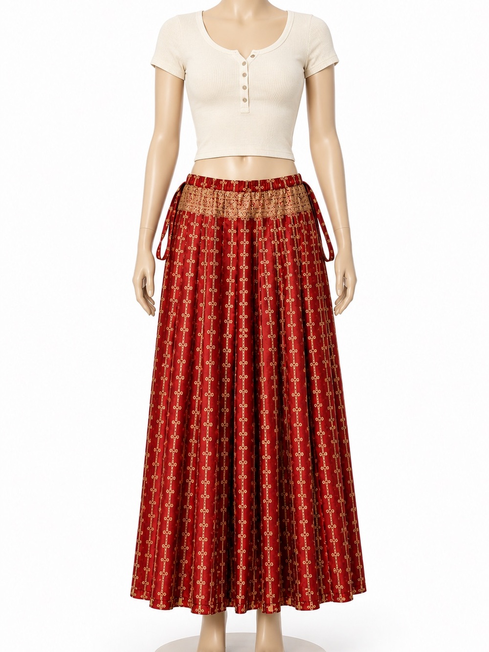 Red and Gold Patterned Skirt